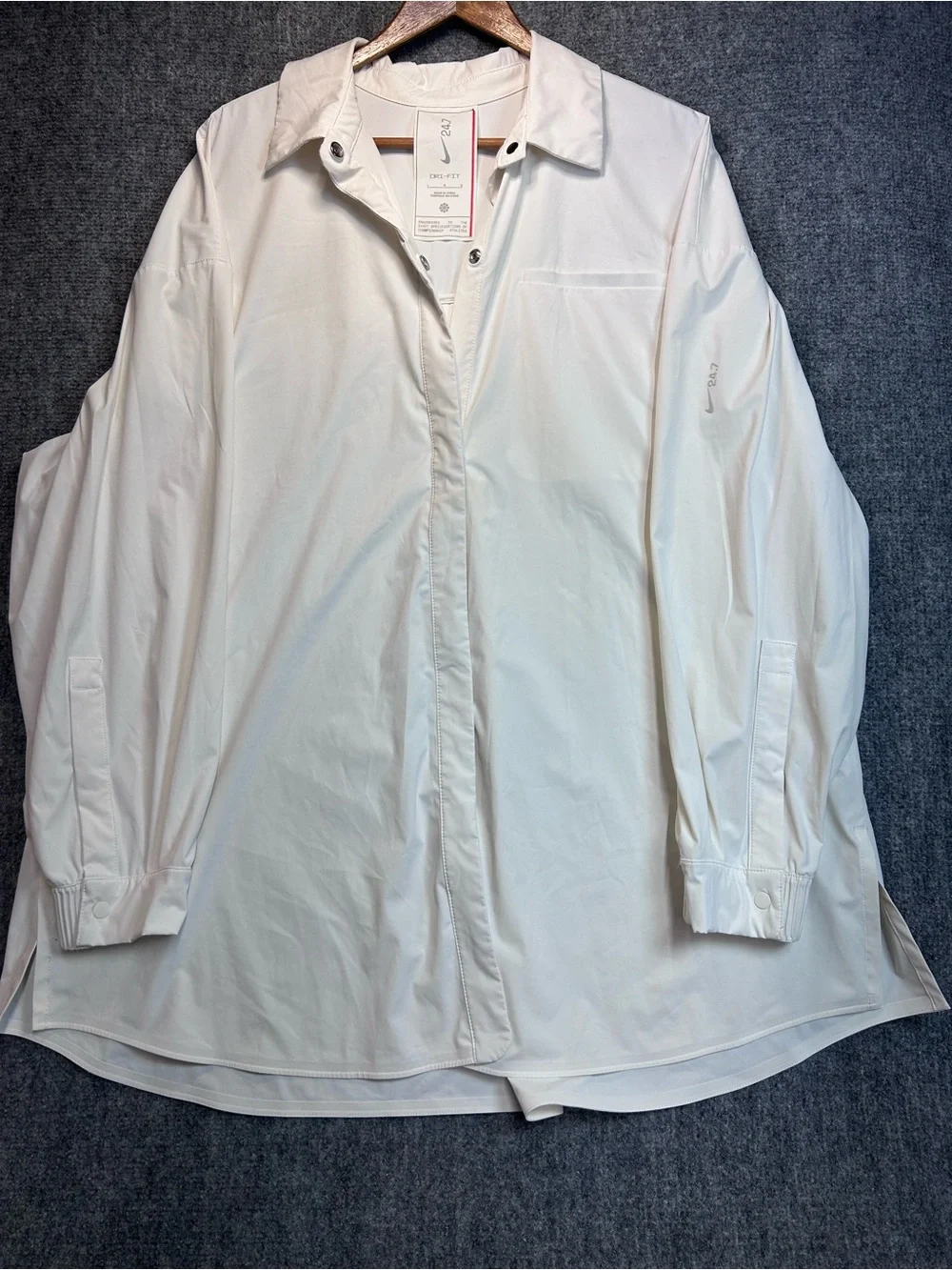 Nike 24.7 Technical Stretch White Casual Button-Down Long Sleeve Shirt